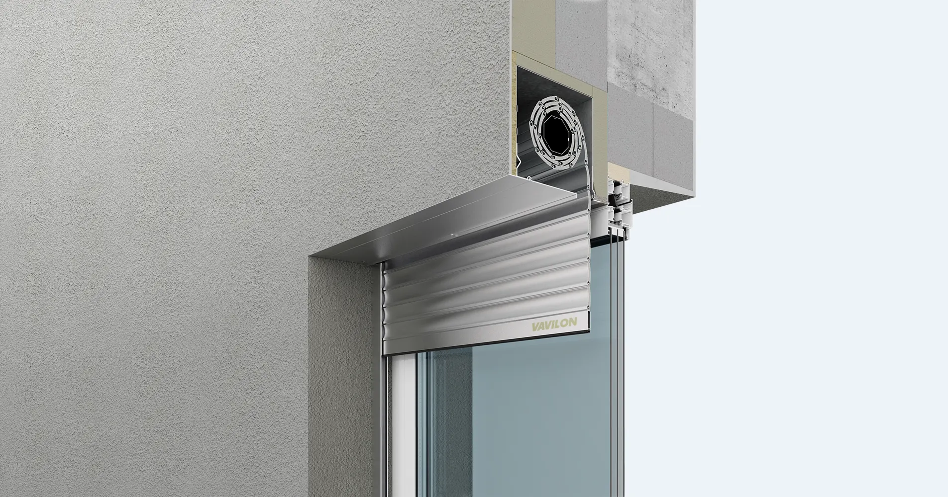 Скрытый монтаж роллет коробом наружу